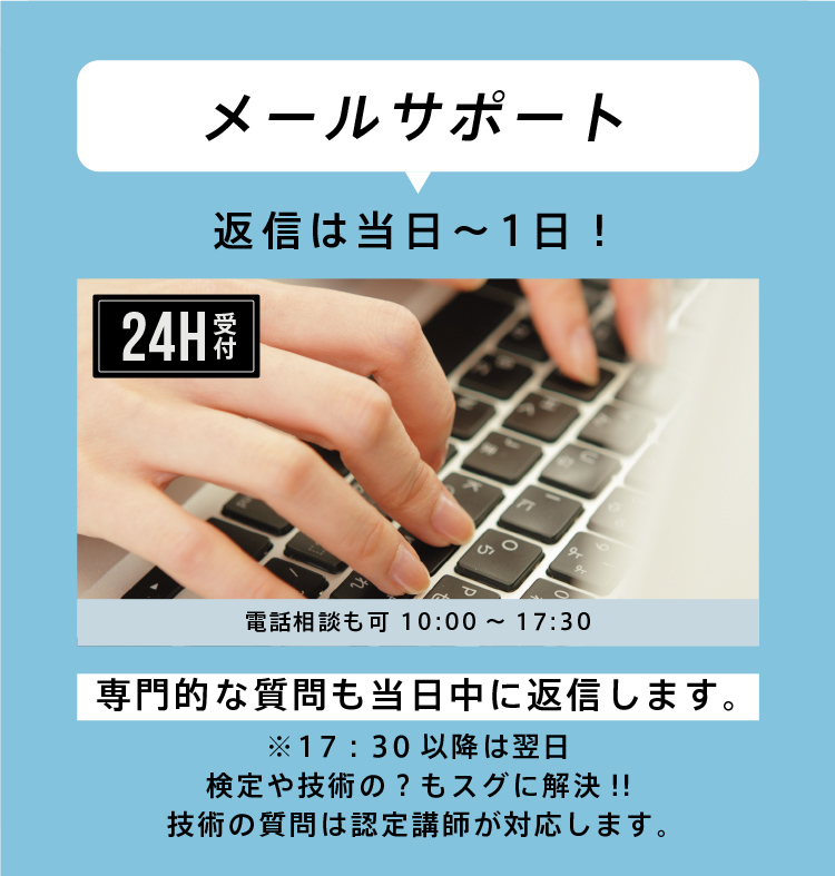 メールサポート。返信は当日～1日｜専門的な質問も当日中に返信します。電話相談も可>
<br>
<img src=