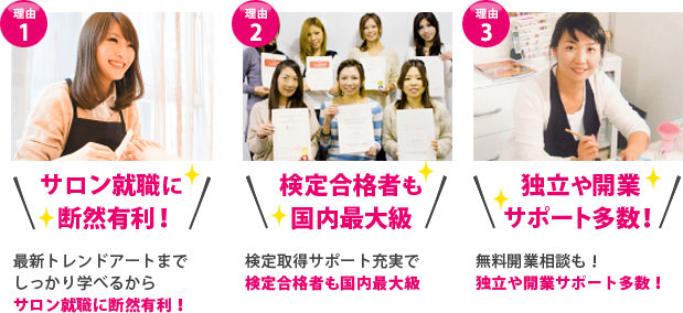 サロン就職に断然有利!　検定合格者も国内最大級!　独立や開業サポート多数!